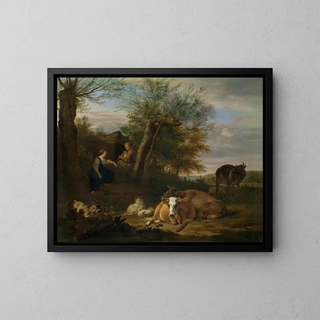 The Flute Player - Adriaen van de Velde — framed artwork on a wall