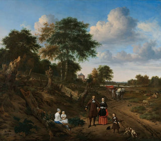 Portrait of a couple with two children and a nursemaid in a landscape - Adriaen van de Velde — artwork view