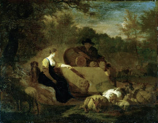 Bergers with their flock near a well - Adriaen van de Velde — artwork view