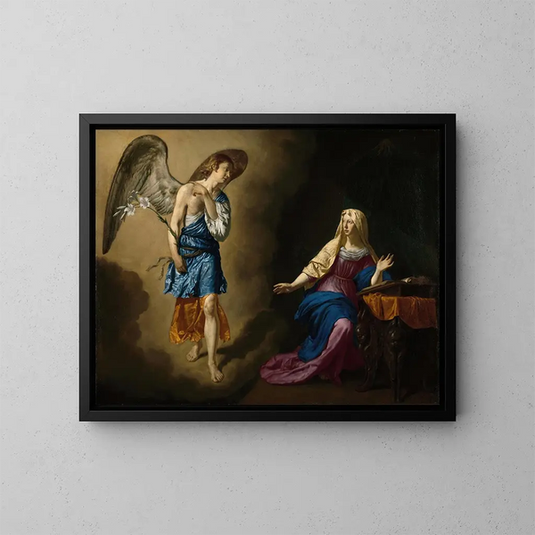 The Annunciation to the Virgin - Adriaen van de Velde — framed artwork on a wall