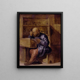 The Corrector Cornelis Kiel at Work - Adriaen van de Venne — framed artwork on a wall