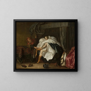 Woman and a Jester - Adriaen van de Venne — framed artwork on a wall