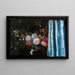 Trompe-l'œil nature morte avec une guirlande de fleurs et un rideau - Adriaen van der Spelt — framed artwork on a wall