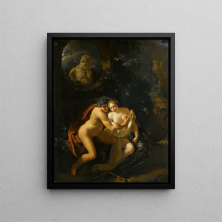 a couple making love in a park watched by children - Adriaen van der Werff — framed artwork on a wall