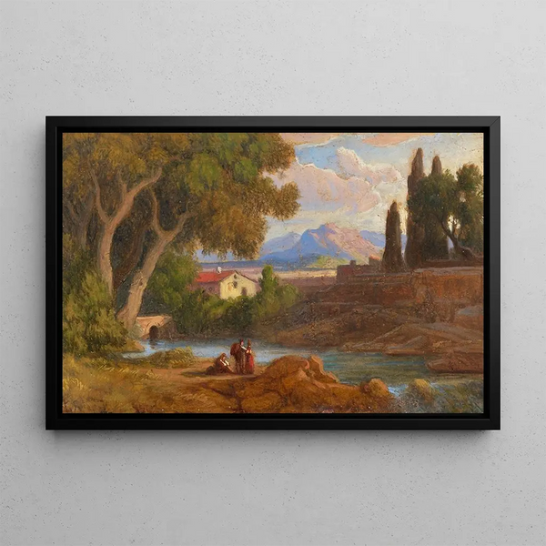 Landscape near the Sabine Mountains Rocca di Mezzo - Adrian Ludwig Richter — framed artwork on a wall