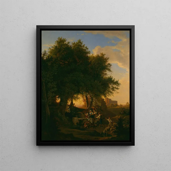 La fontaine de Grottaferrata - Adrian Ludwig Richter — framed artwork on a wall