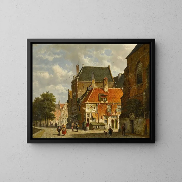 Figures sur une rue ensoleillée - Adrianus Eversen — framed artwork on a wall
