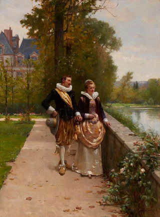 Elegant characters strolling in the park - Adrien Moreau — artwork view