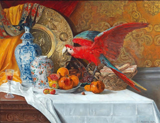 Still life with parrot - Adrien Moreau — artwork view