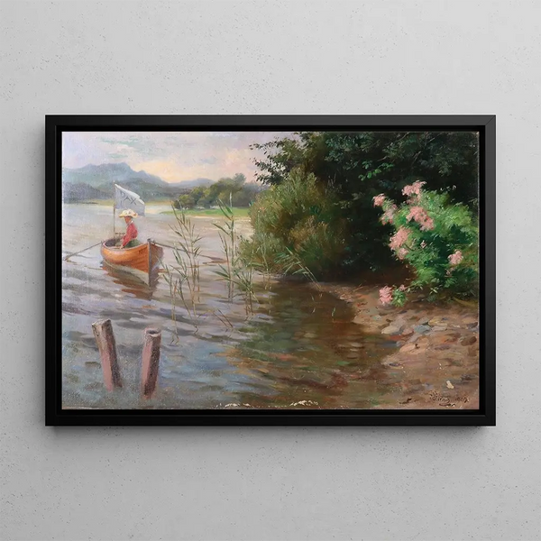 Dame en barque sur le Wörthersee - Adrienne von Pötting — framed artwork on a wall
