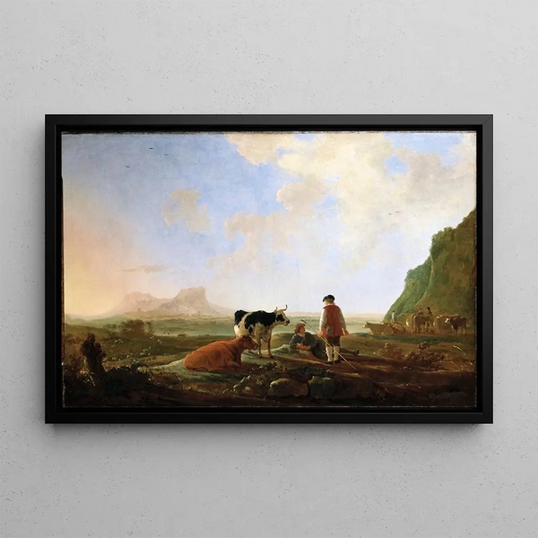 Shepherds with Cows - Aelbert Cuyp — framed artwork on a wall