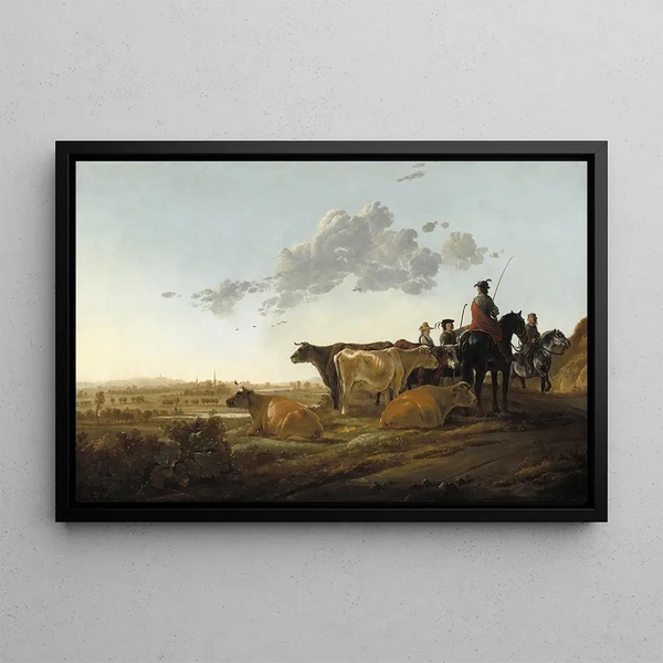 Landscape Painting with Shepherds - Aelbert Cuyp — framed artwork on a wall