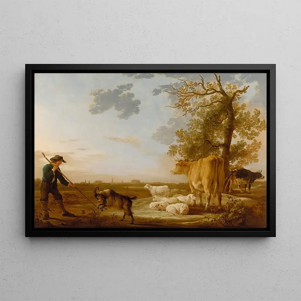 Landscape with Cattle - Aelbert Cuyp — framed artwork on a wall