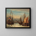 View of the IJ port in winter in Amsterdam with characters skating between boats and a figure sitting on an ice block in the foreground - Aernout Smit — framed artwork on a wall