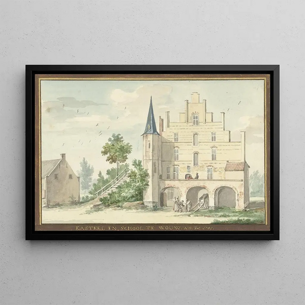 The castle and the school at Wouw - Aert Schouman — framed artwork on a wall