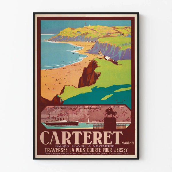 Vintage Carteret Poster – Manche Beach and Crossing to Jersey