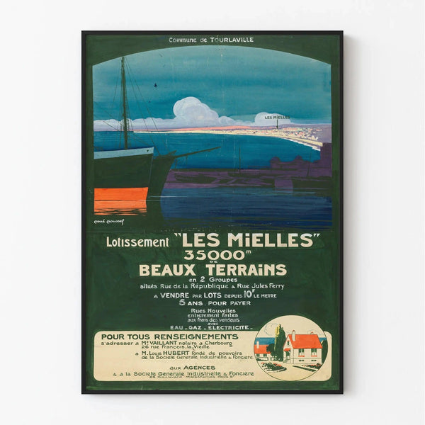 Vintage Cherbourg Tourlaville Poster – "Les Mielles" subdivision