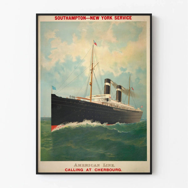 Vintage Cherbourg advertising poster – American Line transatlantic ocean liner