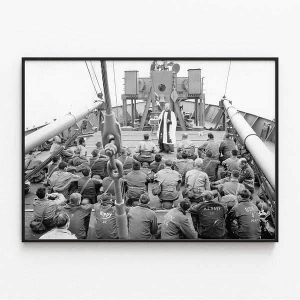 Normandy Landing Poster - Chaplain preaching to American soldiers and sailors