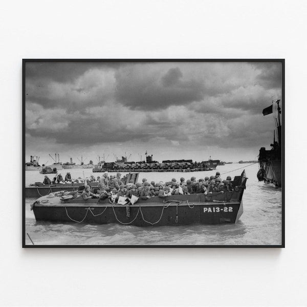 Normandy Landing Poster - Landing craft with soldiers and Allied vehicles