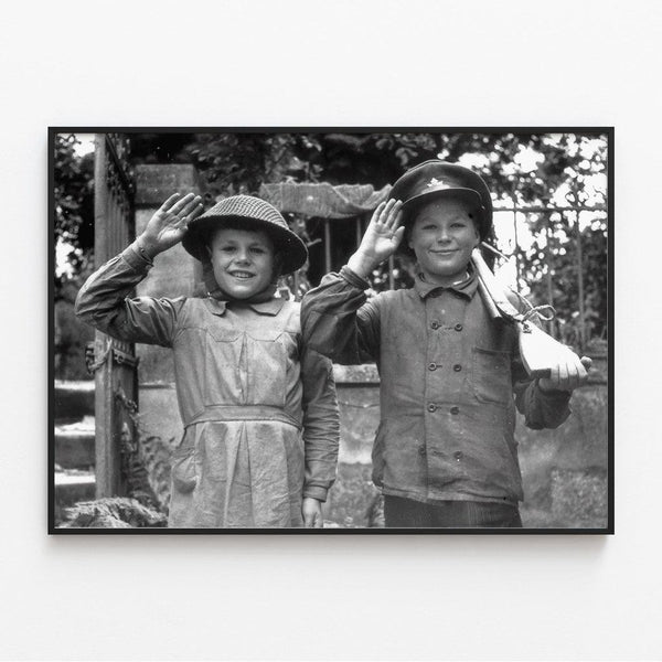 Normandy Landing Poster - Two children proudly posing in Canadian gear