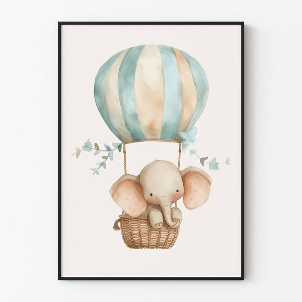 Poster Bedroom Decoration for Baby - "Adventurous Hot Air Balloon Elephant"