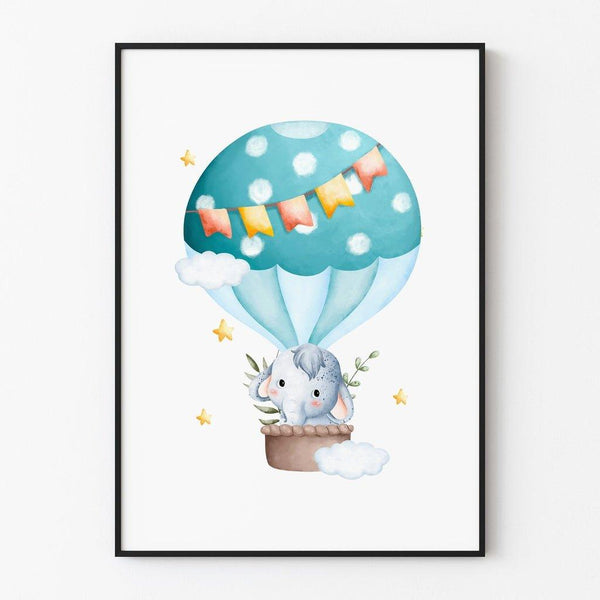 Baby Room Decoration Poster - "Celestial Hot Air Balloon Elephant"