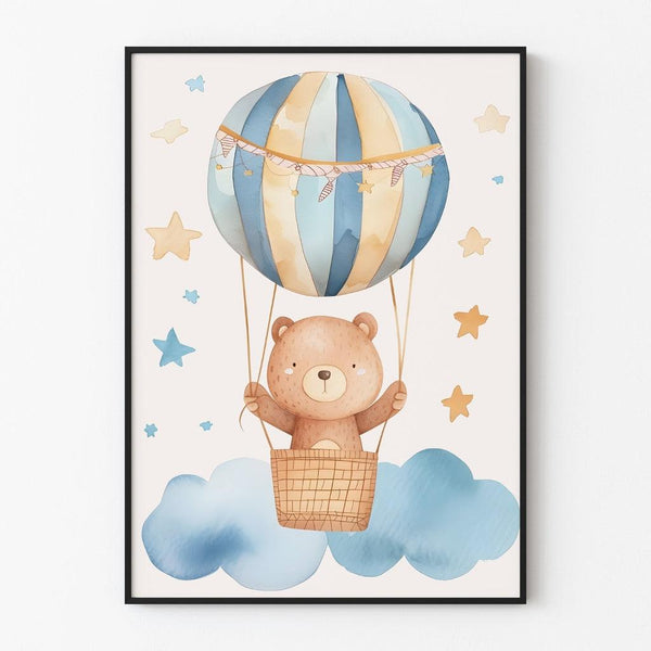 Baby Room Decoration Poster - "Traveling Bear in Hot Air Balloon"