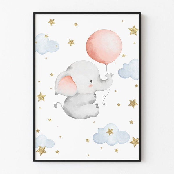 Poster Bedroom Decoration - "Little Elephant and Dreamy Balloon"