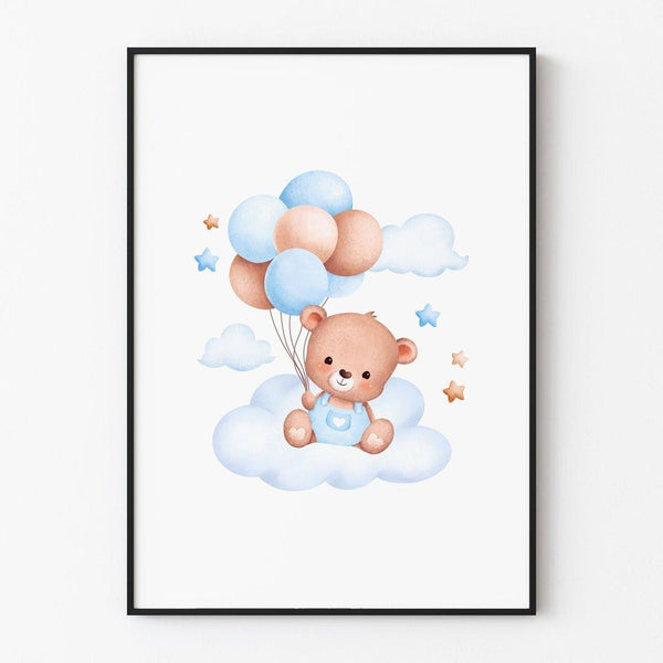 Baby Room Decoration Poster - "Little Celestial Bear with Balloons