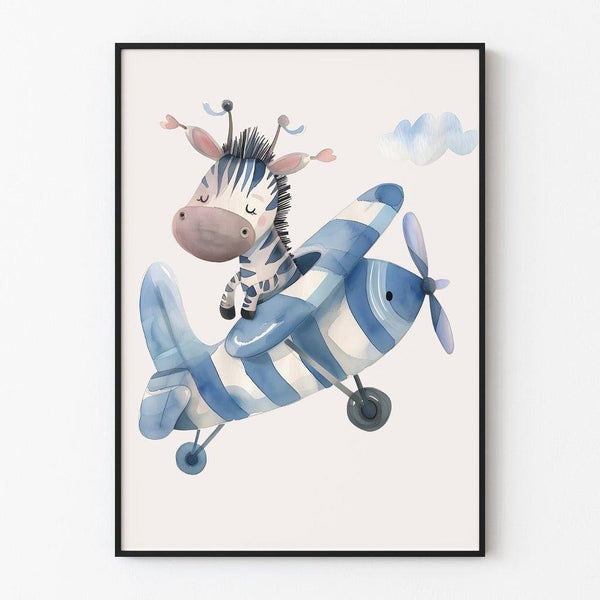 Poster Baby Room Decoration - "Zebra Aviator in Gentle Escape"