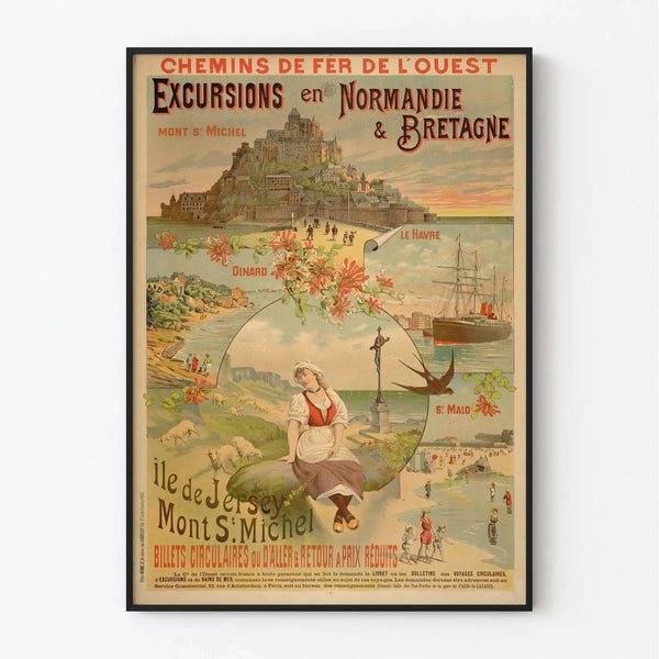 Vintage Mont-Saint-Michel Poster – Excursions in Normandy and Brittany