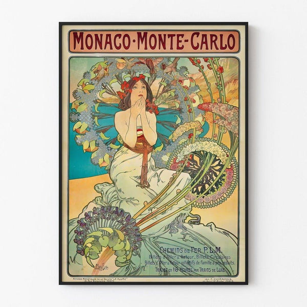 Vintage Monte-Carlo Poster by Alphonse Mucha — framed artwork on a wall