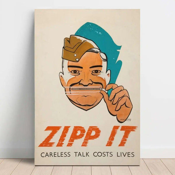 Poster Second World War - Zipp it. Careless talk costs lives by Leonard Raven-Hill