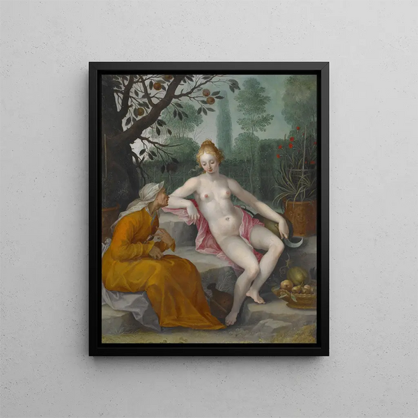 Vertumne et Pomone - After Abraham Bloemaert — framed artwork on a wall