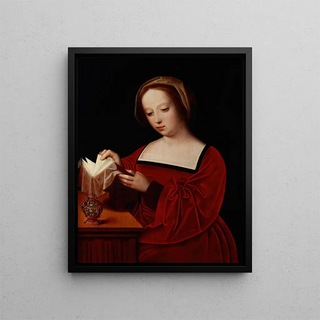 Sainte Marie-Madeleine lisant un livre - After Adriaen Isenbrant — framed artwork on a wall