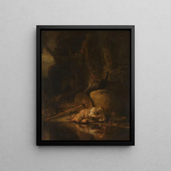 Hera hides during the battle of the gods and giants - After Carel Fabritius — framed artwork on a wall