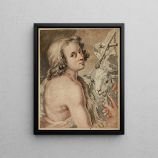 Saint Jean-Baptiste avec l'agneau - Après Carlo Cignani — framed artwork on a wall
