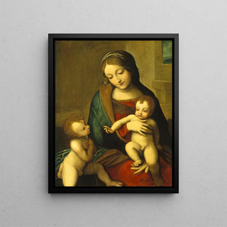 The Virgin and Child with the Little Saint John - After Correggio — framed artwork on a wall