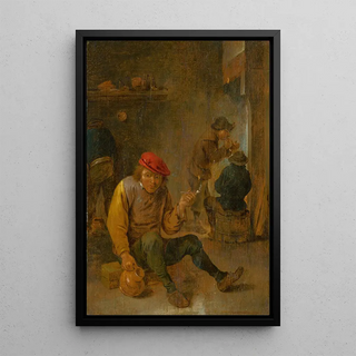 Peasants smoking pipes - After David Teniers — framed artwork on a wall