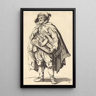 The Hurdy-Gurdy Player - After Jacques Callot — framed artwork on a wall