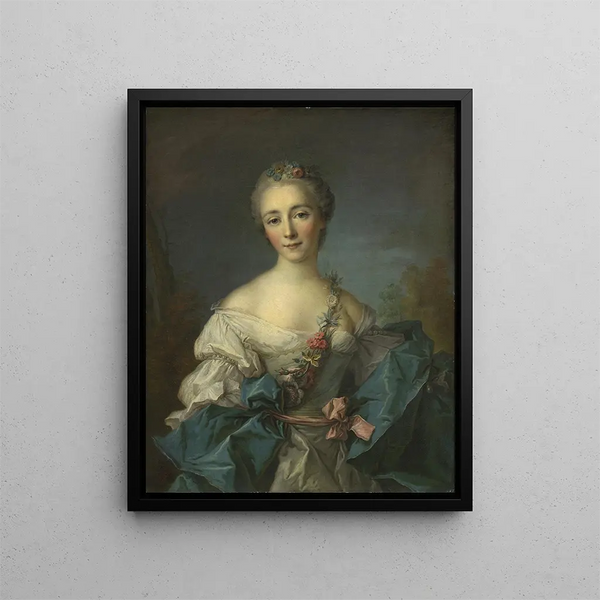 Portrait painting of a young woman - After Jean-Marc Nattier — framed artwork on a wall
