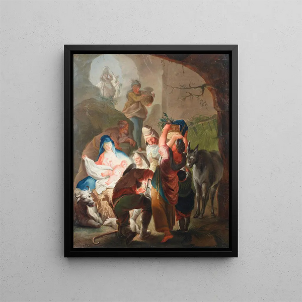 Adoration of the Shepherds - After Johanna Evangelista Holzer — framed artwork on a wall