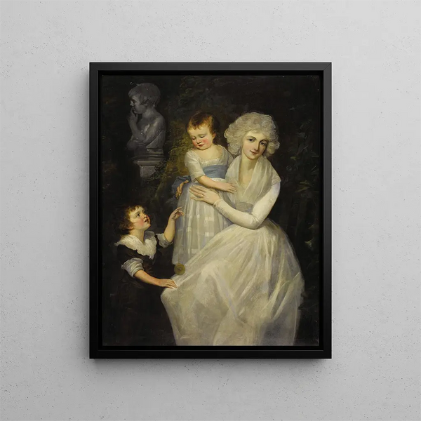 Portrait of a lady with her children - After Thomas Gainsborough — framed artwork on a wall