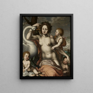 Leda and the Swan - After Vincent Sellaer — framed artwork on a wall
