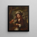 a young hunter wearing a fur hat with a gun, a mallard, and a hare - After Wallerant Vaillant — framed artwork on a wall
