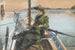 a lady dressed in green and wearing an elaborate hat in a boat - Agnes Stamer — artwork view