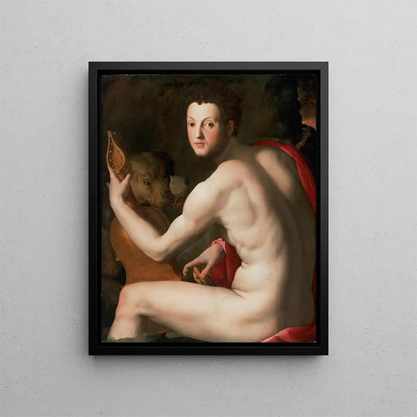 Portrait of Cosimo I de' Medici as Orpheus - Agnolo Bronzino — framed artwork on a wall