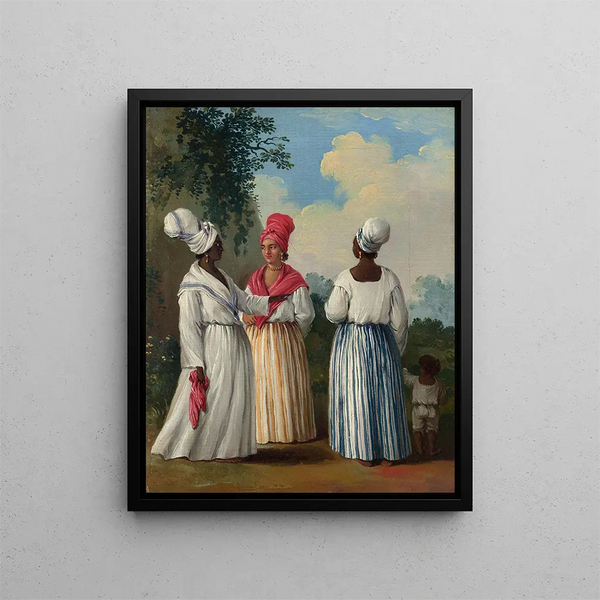Women Free of Dominica with Child - Agostino Brunias — framed artwork on a wall