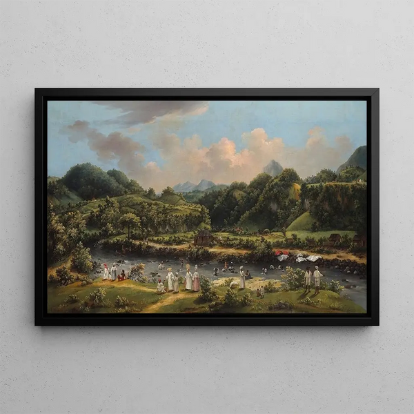 View of the Roseau River, Dominica - Agostino Brunias — framed artwork on a wall